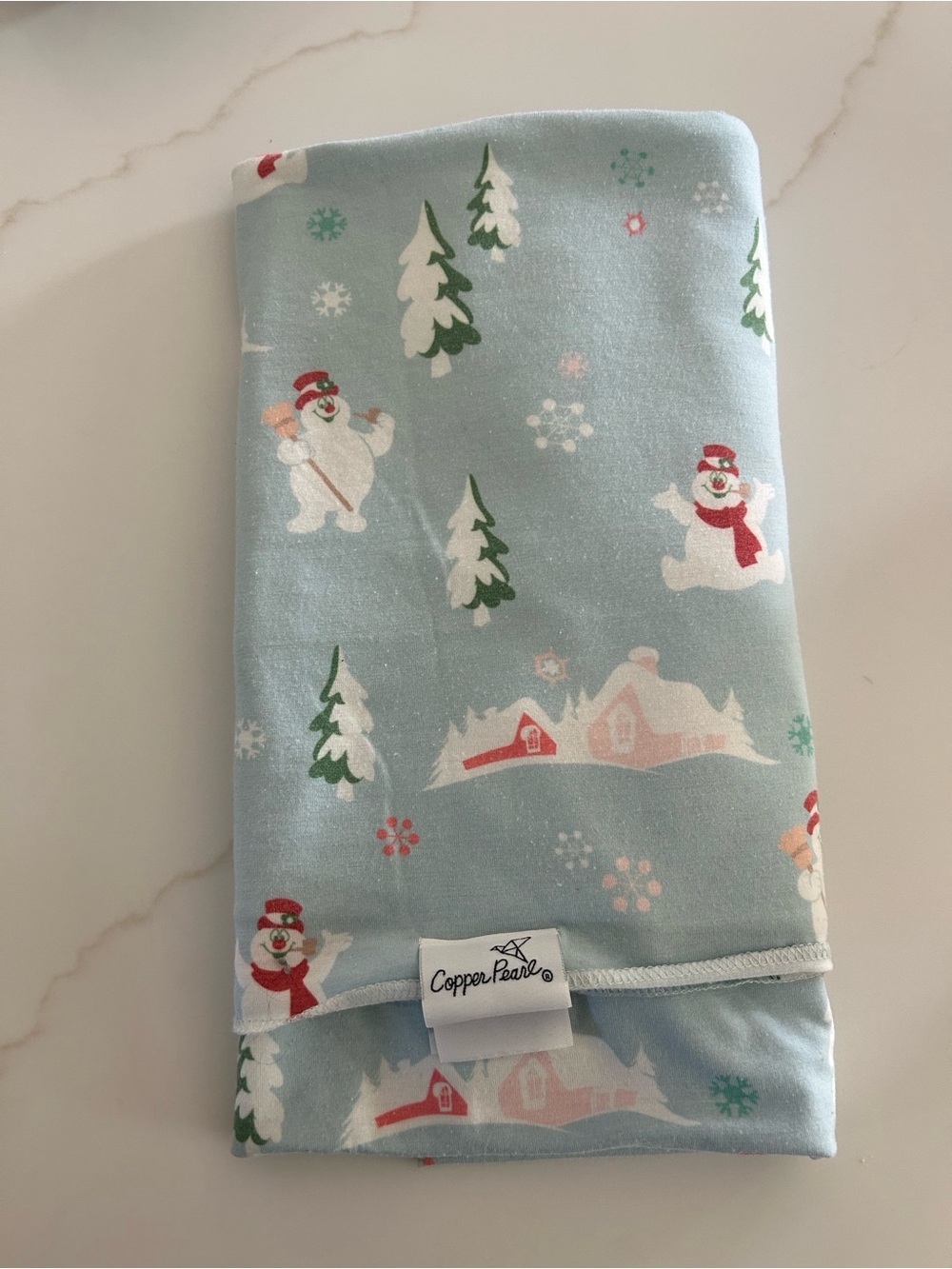 Copper Pearl Frosty the Snowman Swaddle - Light Blue